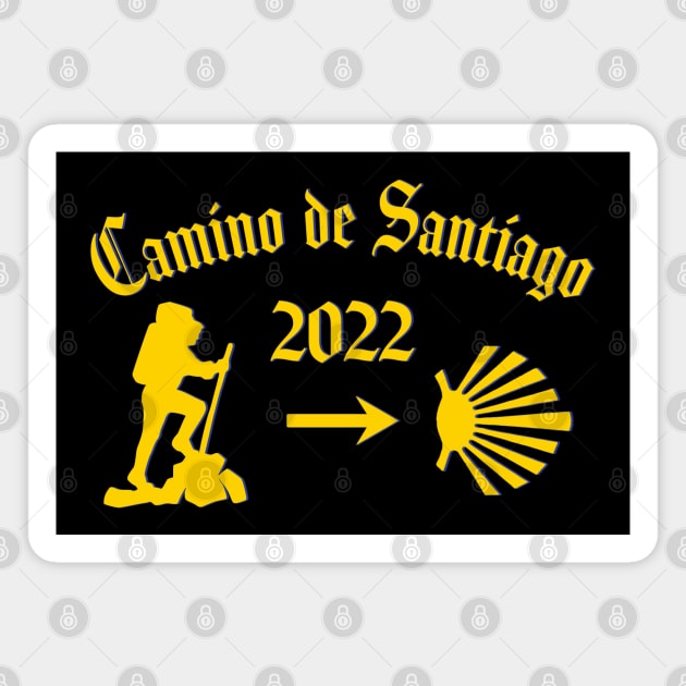 Camino de Santiago de Compostela male pilgrim 2022 with Yellow Arrow Scallop Shell Magnet by Brasilia Catholic